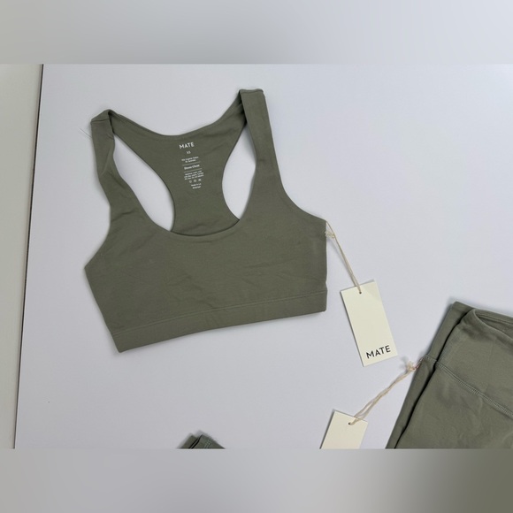 NWT MATE The Label Organic Cotton Stretch Bra Legging Set Size XS Sage Green - Picture 3 of 16